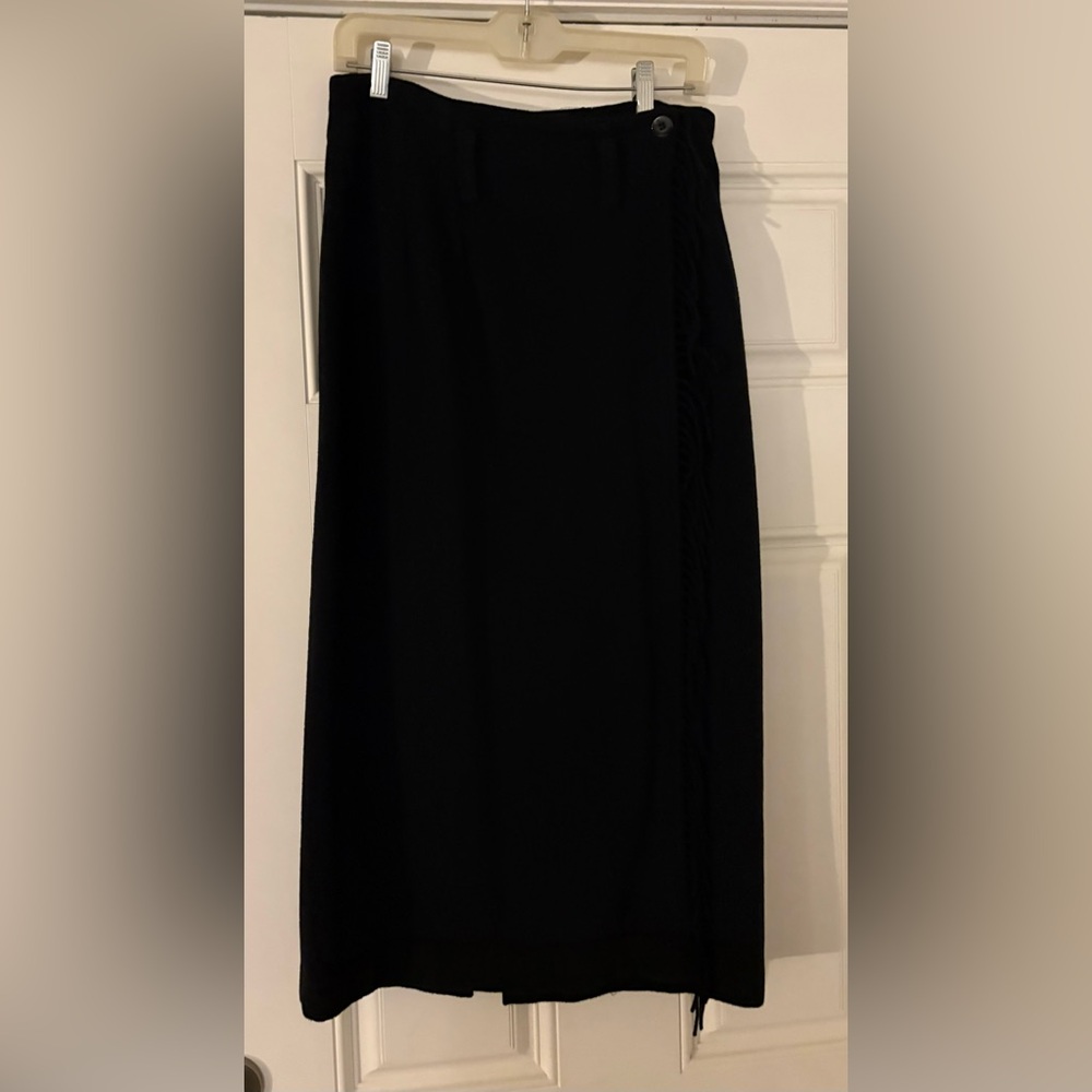 Vintage EXPRESS Black Fringe Midi Wrap Skirt